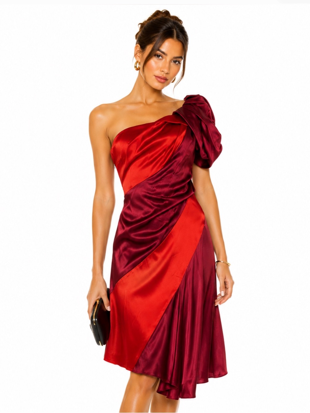 KAREN MILLEN Red & Berry One-Shoulder Satin Cocktail Dress